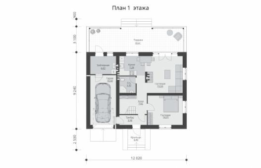 Одноэтажный дом с мансардой и тремя спальнями