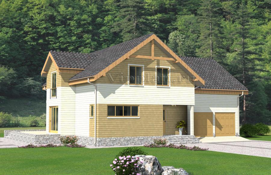 Одноэтажный дом с мансардой и гаражом на две машины