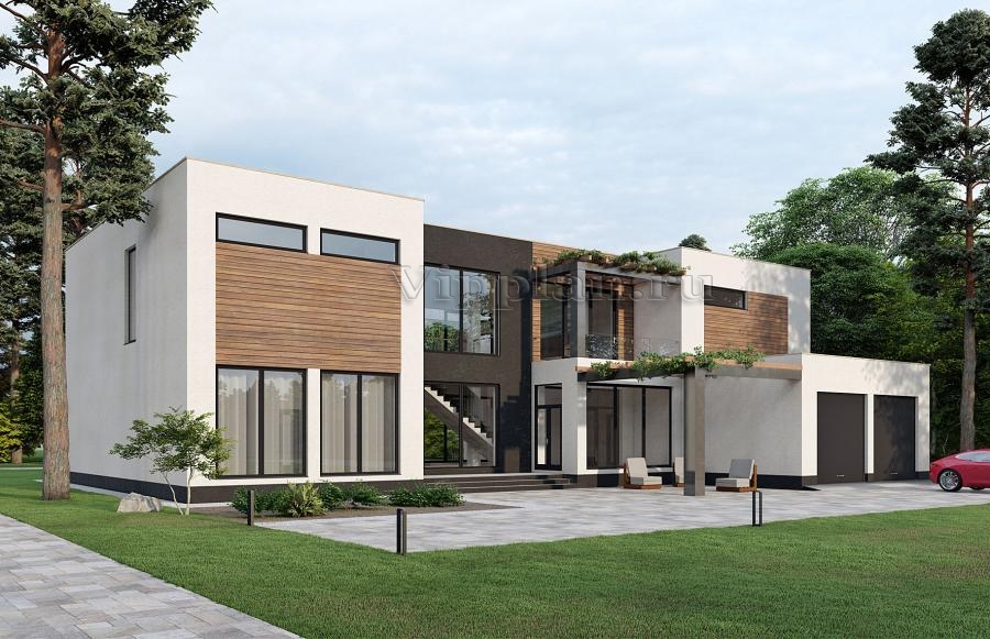 Двухэтажный дом  со спортзалом, террасами, балконом, кабинетом-библиотекой и гаражом на 2 машины.